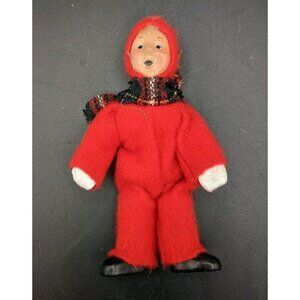 Vintage Byers Choice Caroler Child 1992 Red Snowsuit Plaid Scarf 5.5"